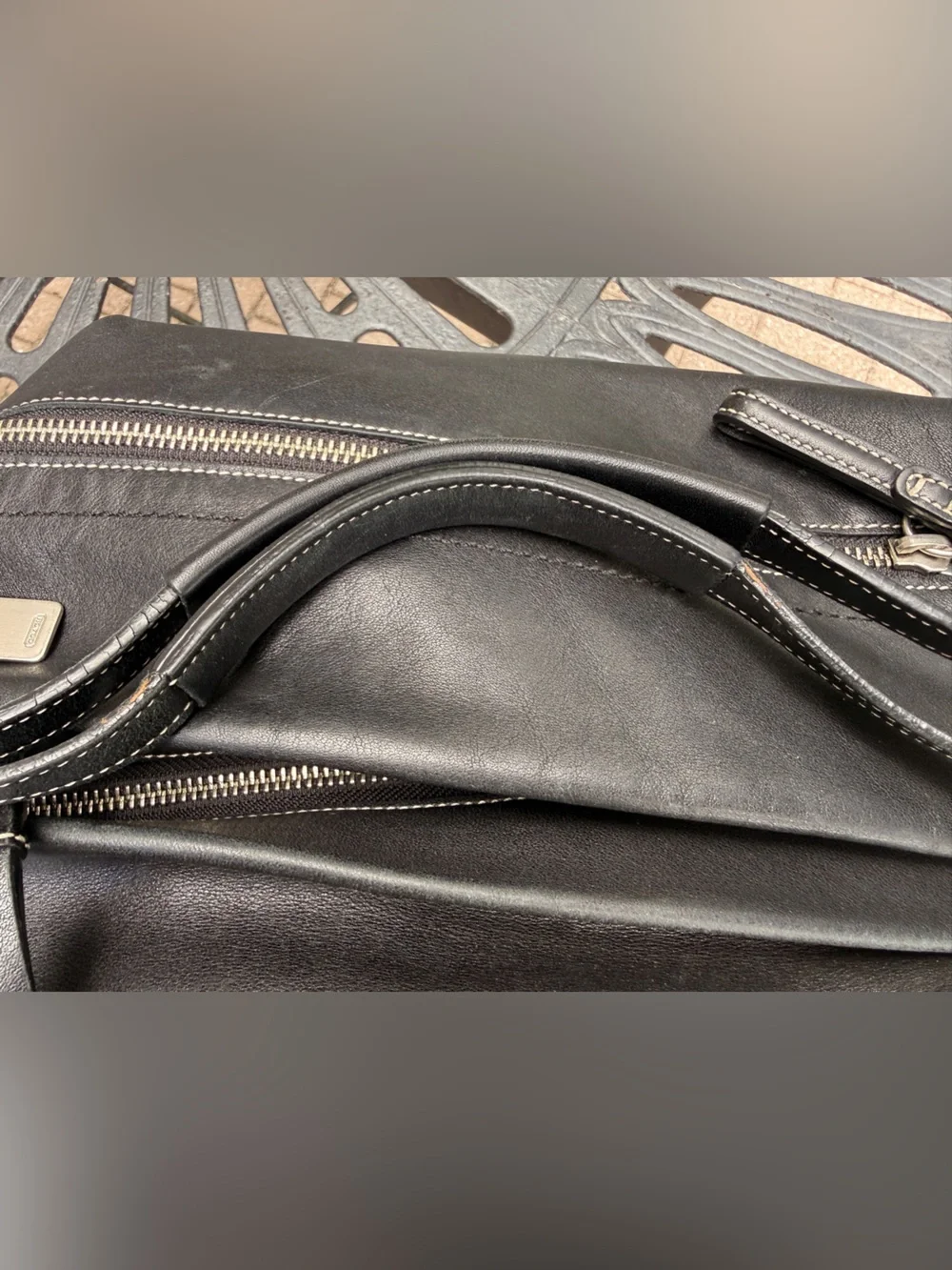 Vintage Coach Black Leather Legacy East West Duffle Hobo Bag 1416
